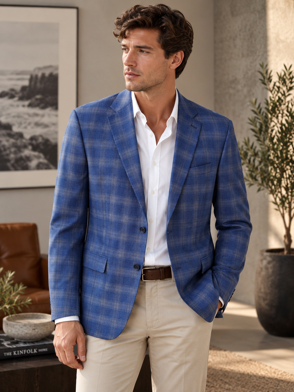 Hart Schaffner Marx Blazer Mens 48L Two Button Single-Breasted Wool Blue Plaid